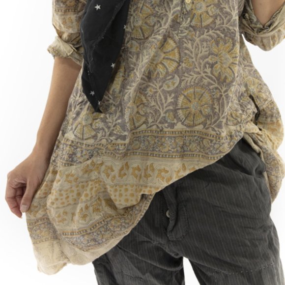MAGNOLIA PEARL COTTON TWILL HAND BLOCK PRINT TOP - Picture 2 of 4